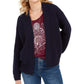 Style & Co Women's Chunky Cable-Knit Open-Front Cardigan Navy Size Large