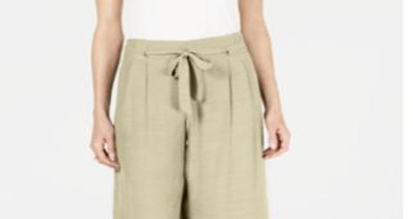 JM Collection Women's Tie Front Textured Capri Pants Sand Light Size Petite L