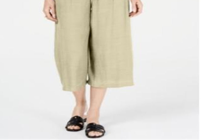 JM Collection Women's Tie Front Textured Capri Pants Sand Light Size Petite L