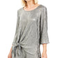 JM Collection Women's Metallic Crinkle Tie-Hem Top Gray Size XX-Large