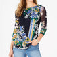 Charter Club Women's Printed 3/4-Sleeve Top  Blue Size Large