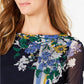 Charter Club Women's Printed 3/4-Sleeve Top  Blue Size Large