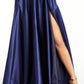 B. Darlin Women's V Neck Satin Gown Blue Size 11/12