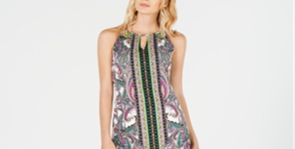 INC International Concepts Women's Printed Halter Dress White Size Petite L