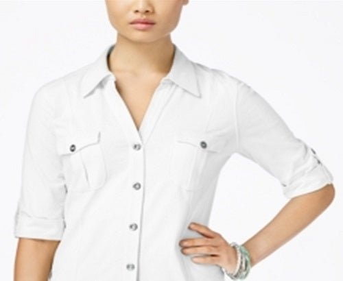 Style & Co Women's Jersey Utility Shirt White Size Petite M