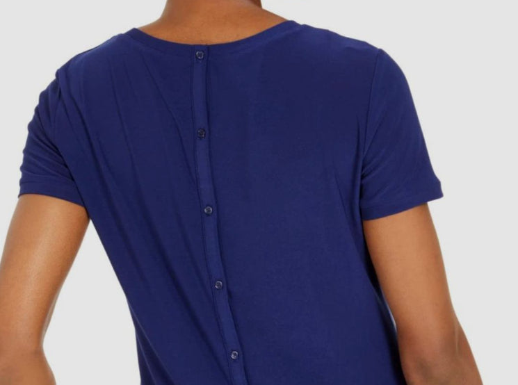 Anne Klein Women's Button Back T-Shirt Blue Size XXS