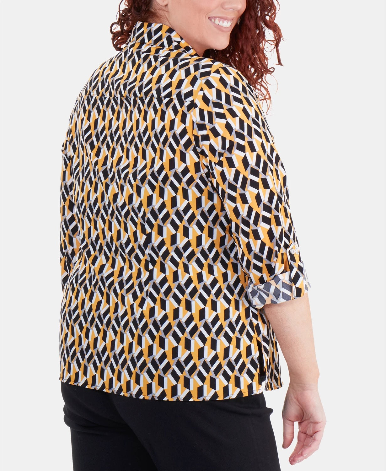 NY Collection Women's Plus Size Printed Utility Shirt Dark Yellow Size 2X