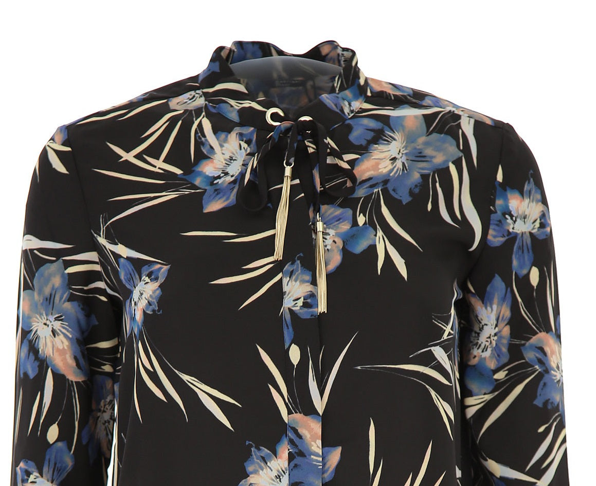 Guess Women's Marciano Floral Print Tie Top Black Size XS