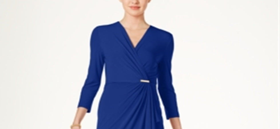 Charter Club Women's Faux Wrap Dress Blue Size Petite L