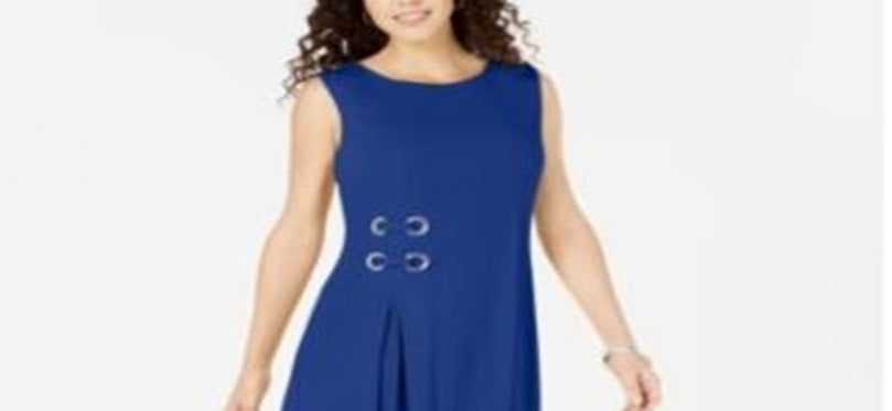 JM Collection Women's Grommet Waist Dress Blue Size Petite Large
