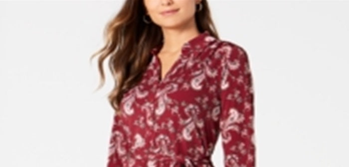 Charter Club Women's Printed Polo Shirtdress Cranberry Size -Petite S/M