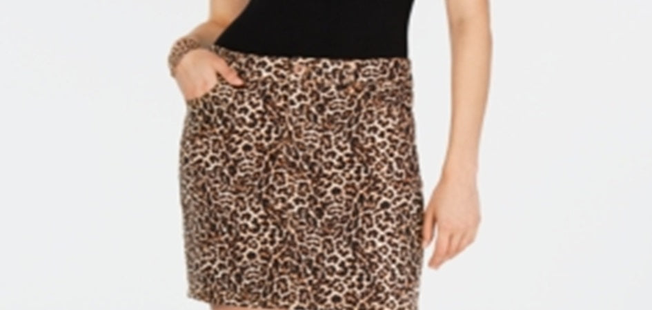INC International Concepts Women's Leopard Print Denim Mini Skirt Yellow Size 0