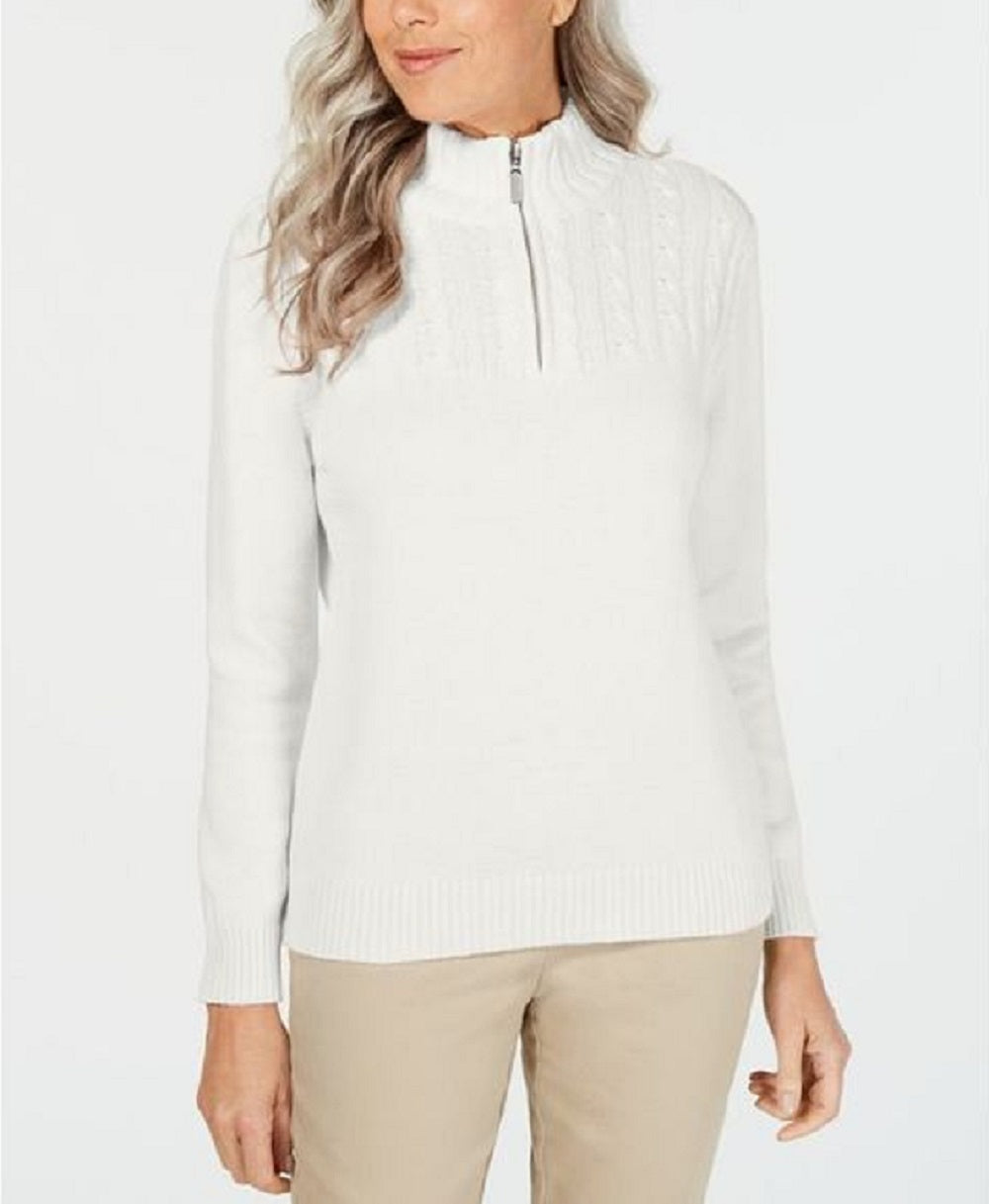 Karen Scott Women's Cotton Mock Neck Pullover White Size Petite Small