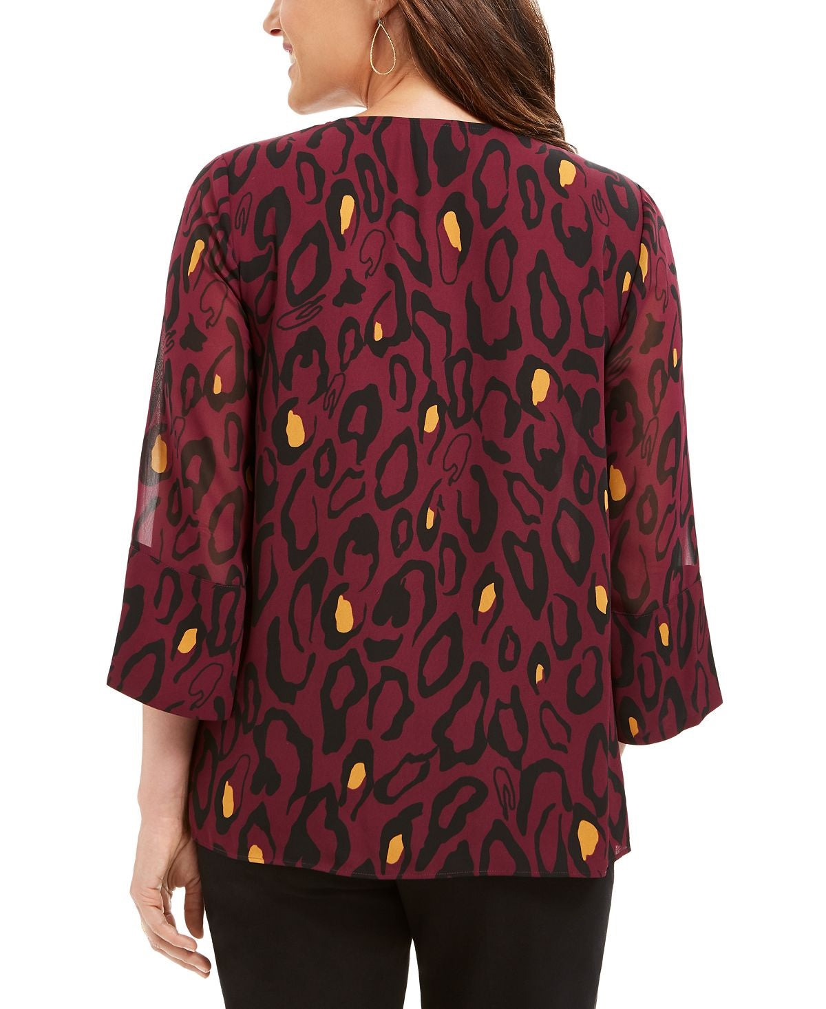 JM Collection Women's Printed Necklace Blouse Purple Size Petite L