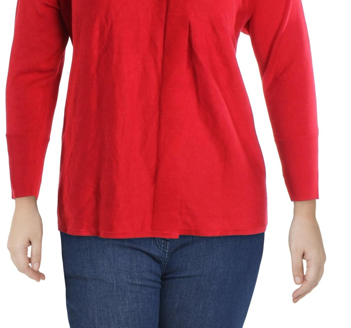 JM Collection Women's Plus Lace up Ribbed Trim Poncho Sweater Red Size 0X