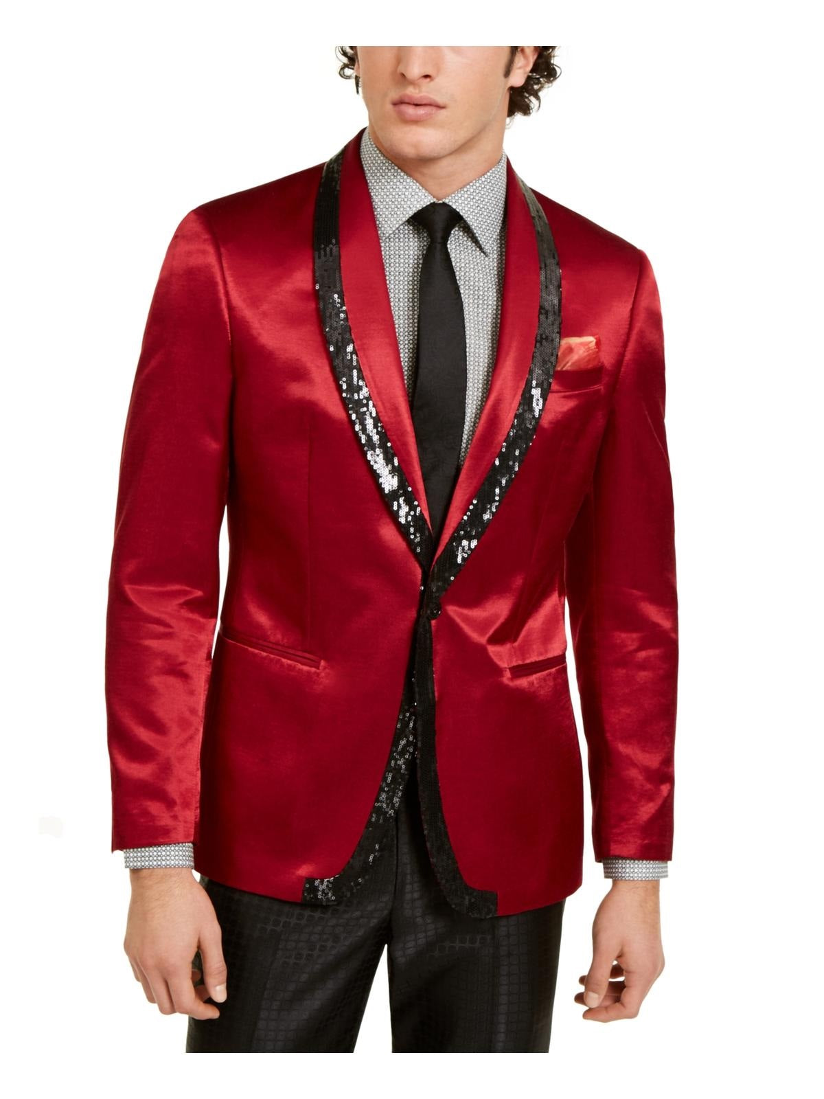 Tallia Men's Satin Sequined Tuxedo Blazer Red Size 38 R