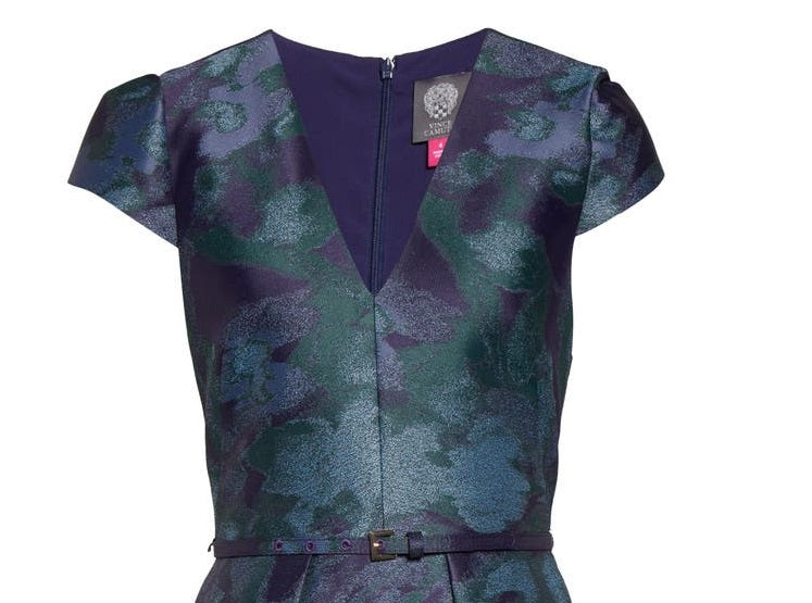 Vince Camuto Women's Belted Floral Print Fit & Flare Dress Blue Size 14