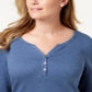Karen Scott Women's Cotton Henley Top Blue Size Large