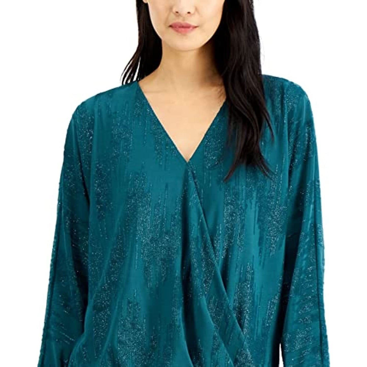 Alfani Women's  Surplice Long Sleeve Top Plus Teal Size 0X