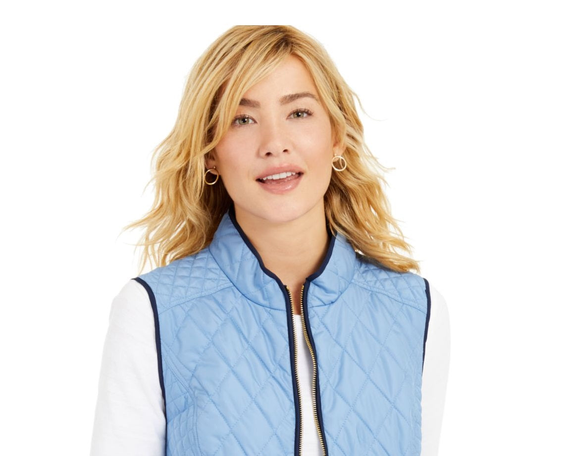 Charter Club Women's Quilted Stand Collar Vest Blue Size Small