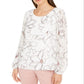 Alfani Women's Floral Print Pleat Sleeve Top White Size Petite Small