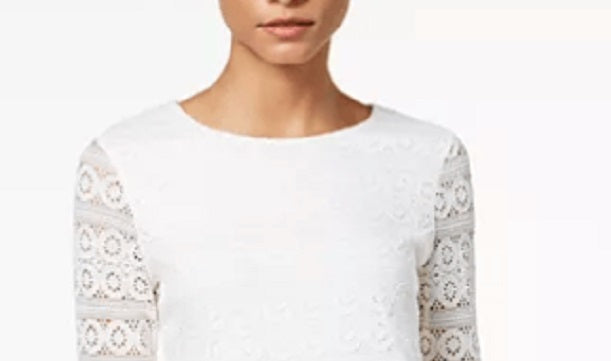 Charter Club Women's Lace 3/4-Sleeve Top White Size Petite Small