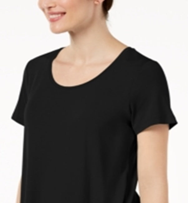 JM Collection Women's T-Shirt Scoop-Neck Top Solid Black Size S