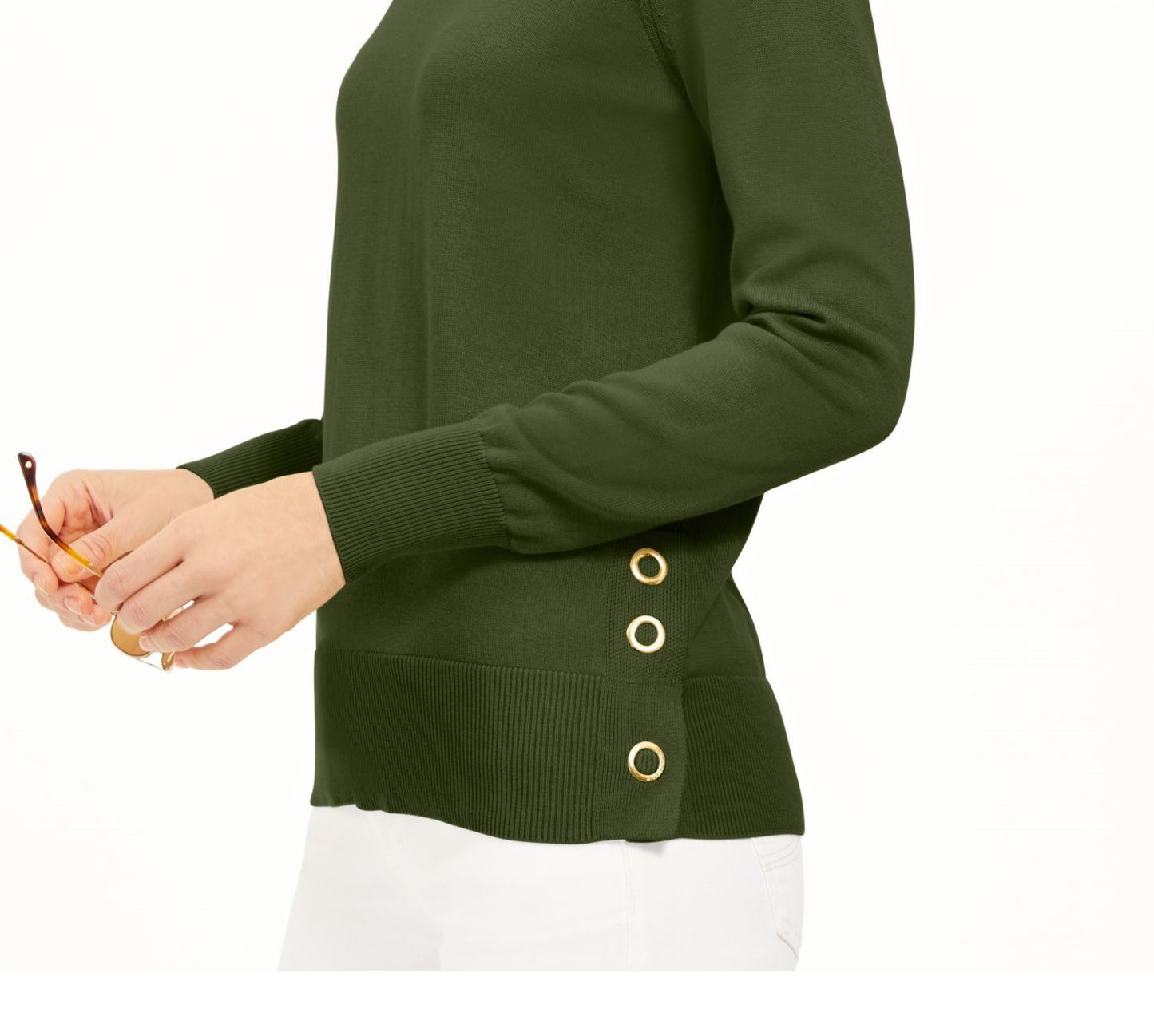 Michael Kors Women's Long Sleeve Crew Neck Top Green Size Medium