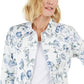 Charter Club Women's Floral Jacquard Denim Jacket Blue Size Large