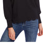 CeCe Women's Long Sleeve Pindot Scalloped Edge Top Black Size S