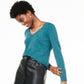 Charter Club Women's V Neck Cashmere Sweater Blue Size Petite Small