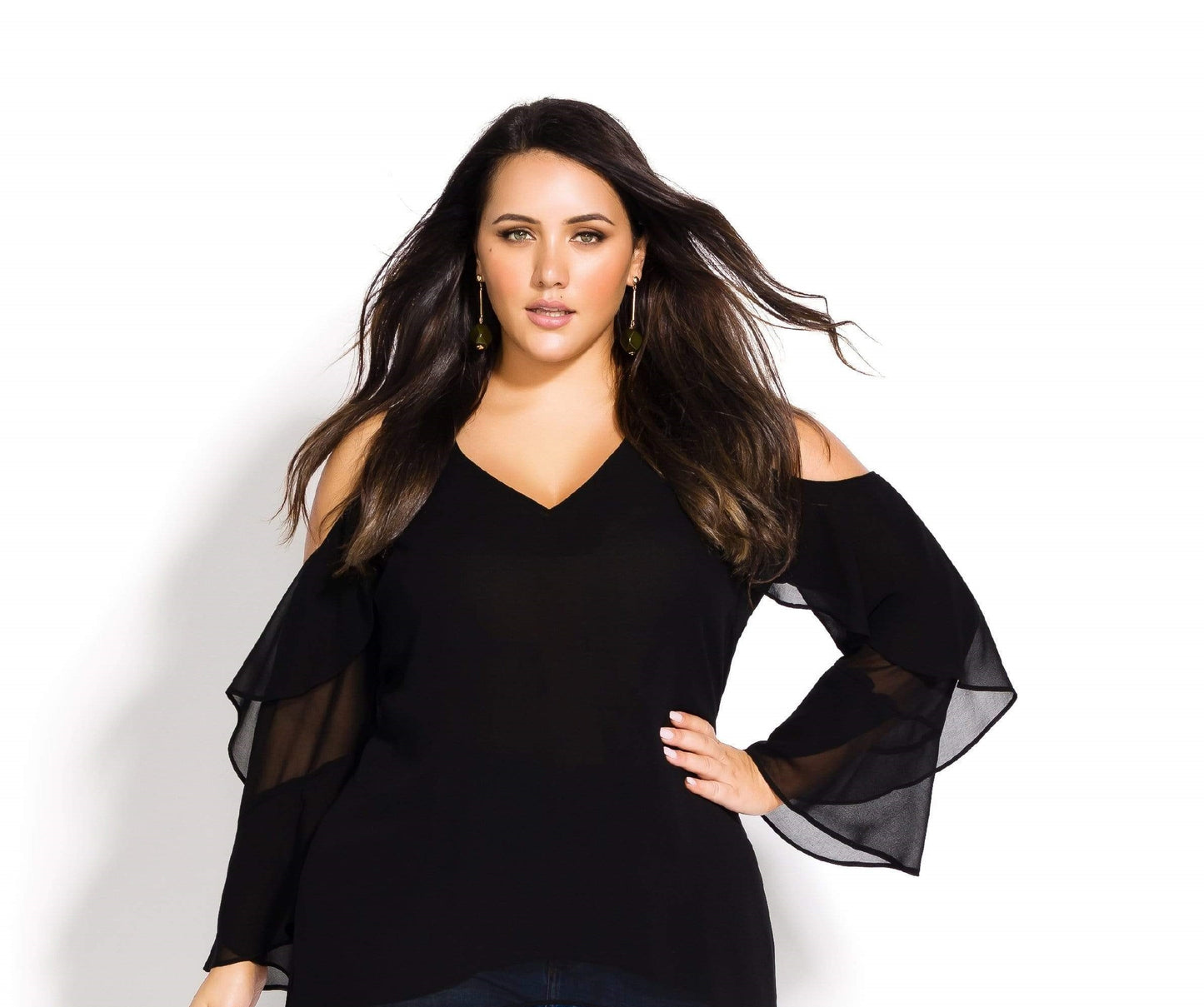 City Chic Women's STOP HI LO COLD SHOULDER Black Size Petite Small