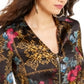 Thalia Sodi Women's Printed Zip Peplum Top Black Size L