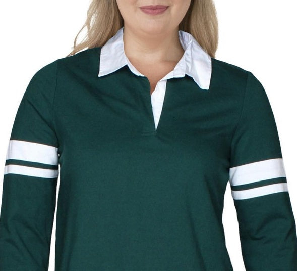 Crave Fame Women's Rugby Top Arm Band Pullover -Green Size X-Large