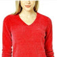 Maison Jules Women's Long Sleeve V Neck Hoodie Sweater Red Size Large