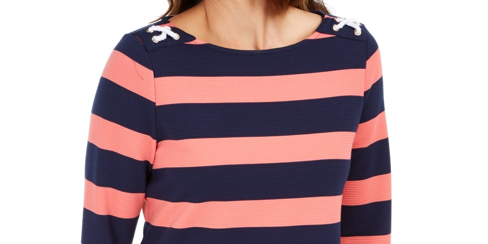 Charter Club Women's Grommet Trim Striped Top Red Size X-Small