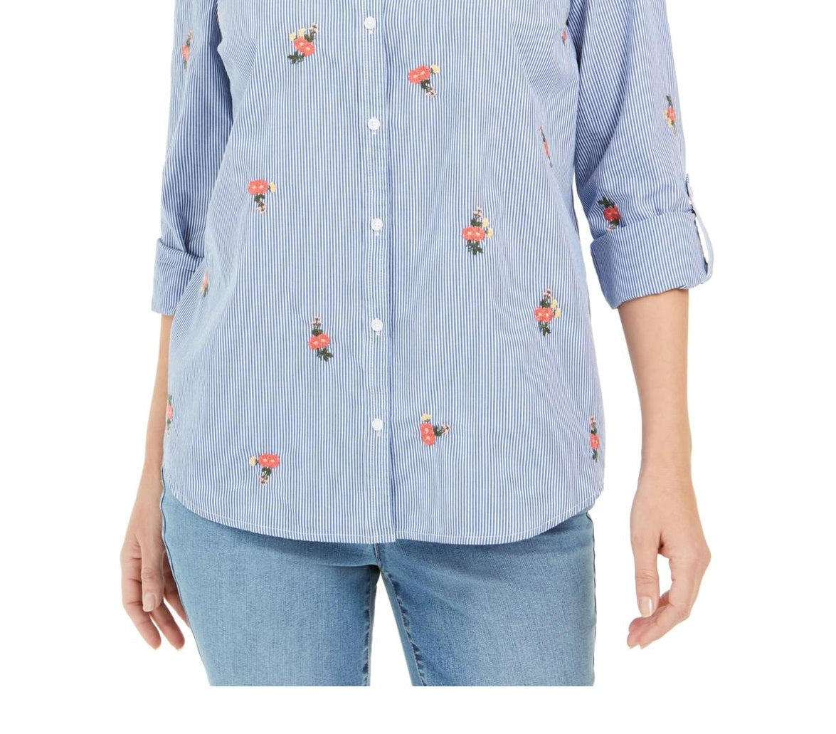 Charter Club Women's Printed Woven Shirt Blue Size XX-Large