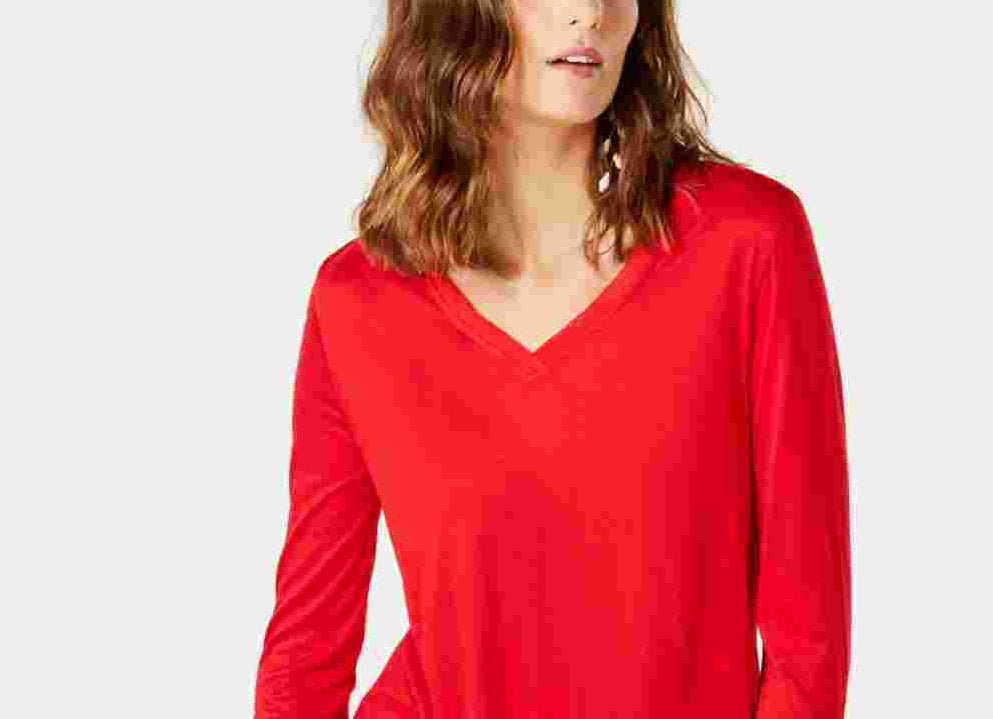 INC International Concepts Women's Sheer Trim Basic T Shirt Red Size Medium