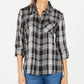 Style & Co Women's Cotton Tab Sleeve Plaid Shirt  Black Size PP