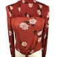 American Rag Shirt Blouse Floral Juniors Womens Smocked Neck Chili Pepper Red Size M