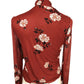 American Rag Shirt Blouse Floral Juniors Womens Smocked Neck Chili Pepper Red Size M