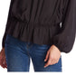 1.STATE Women's Long Sleeve Jewel Neck Peplum Top Black Size Large