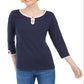 Karen Scott Women's Contrast Trim Cotton Top Blue Size Medium