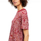 Free People Women's Printed Short Sleeve Crew Neck T-Shirt Top Red Size Small