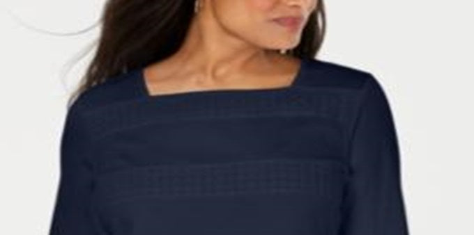 Karen Scott Women's Square Neck Lace Stripe Top Blue Size Medium