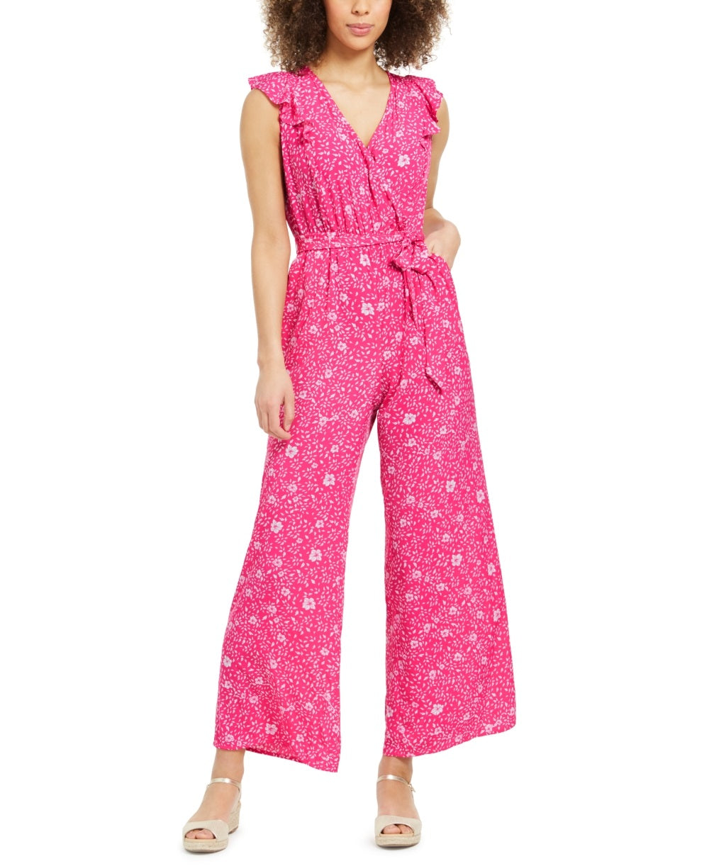 Charter Club Women's Printed Belted Jumpsuit Pink Size 8