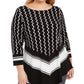 Alfani Women's Plus Size Printed V-Hem Top  Black Size 0X