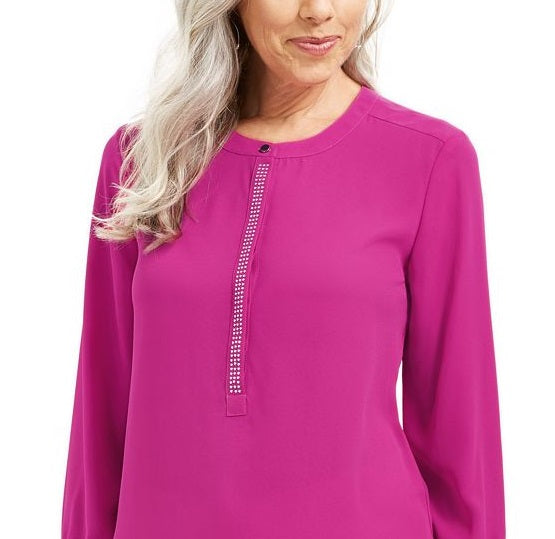 JM Collection Women's Pleated Back Blouse Pink Size X-Large