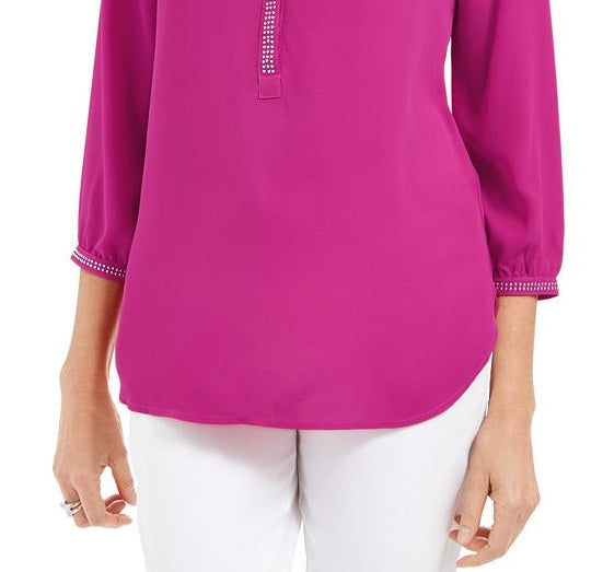 JM Collection Women's Pleated Back Blouse Pink Size X-Large