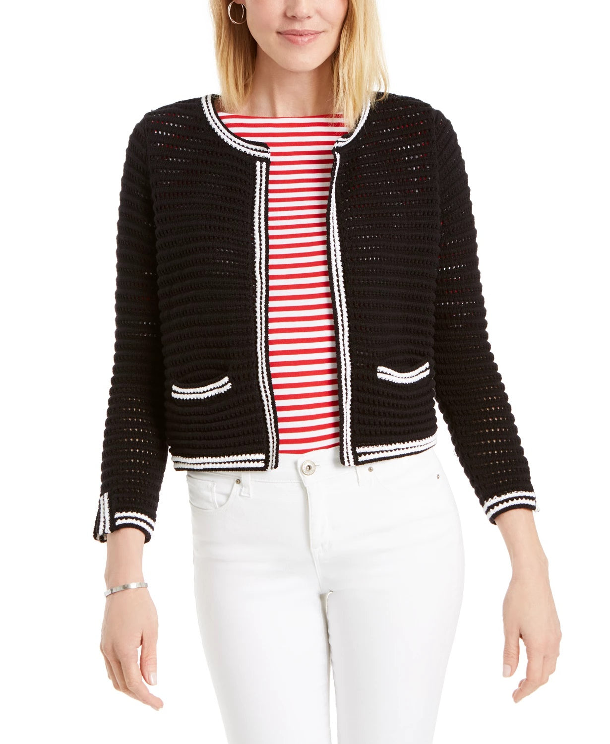 Charter Club Women's Pointelle Sweater Black Size X-Small